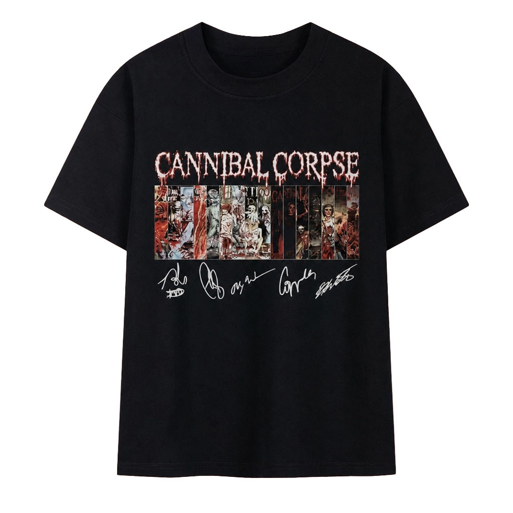 Cannibal Corpse Album Art Collage Signatures Heavy Metal T-Shirt Cannibal Corpse Merch Fan Gift