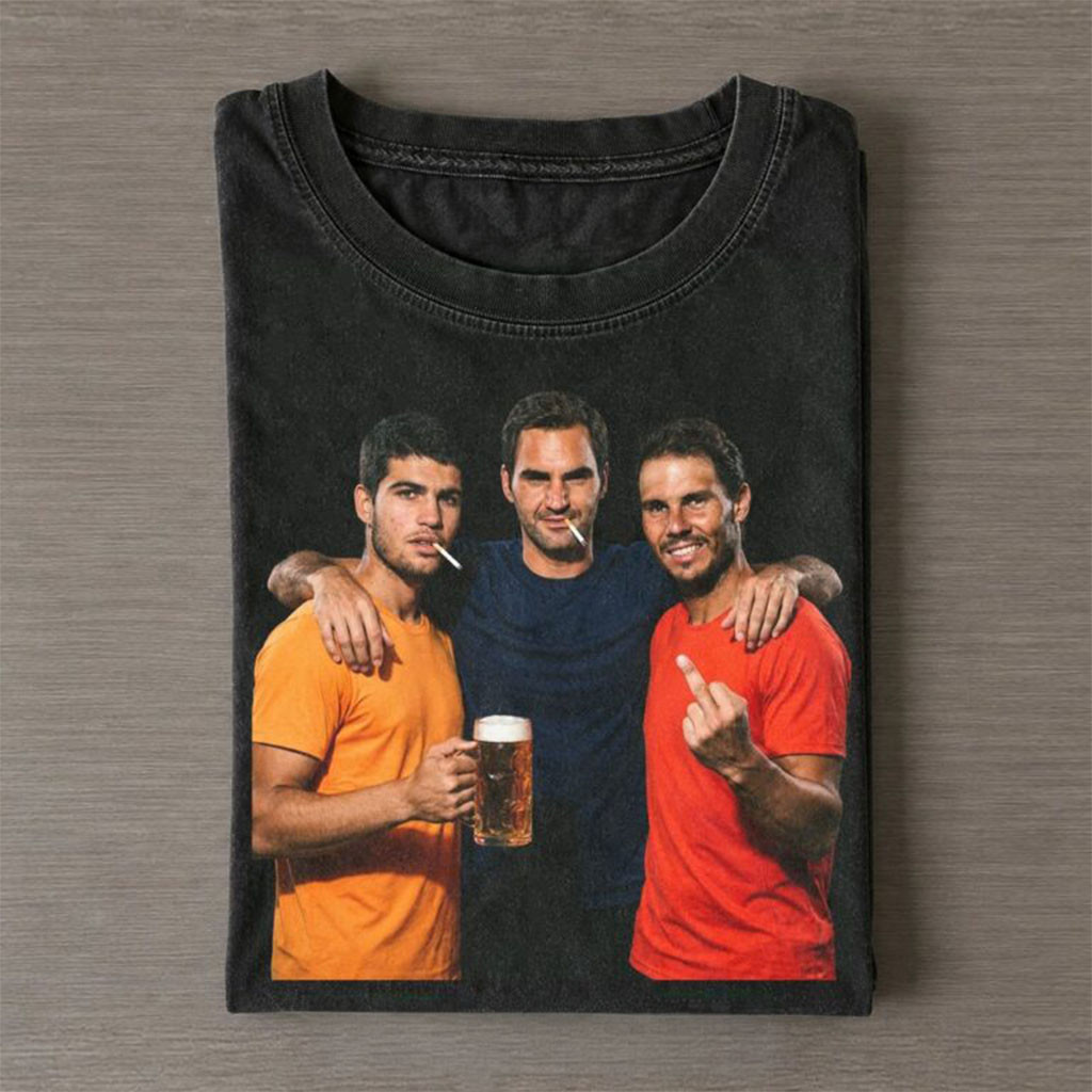 Carlos Alcaraz And Roger Federer And Rafael Nadal 2026 Vintage Shirt Funny Tennis Legends Tee Carlos Alcaraz And Roger Federer And Rafael Nadal 2026 Vintage Shirt Funny Tennis Legends Tee