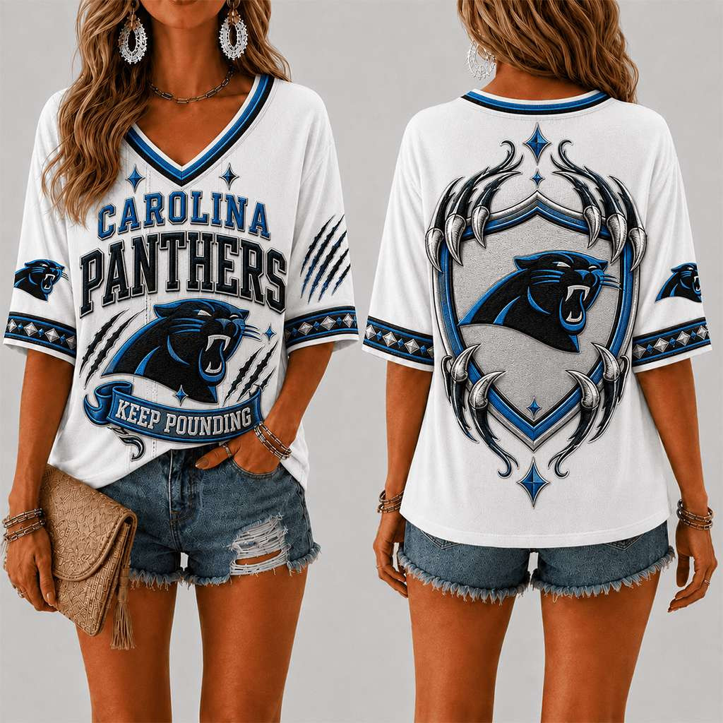 Carolina Panthers Keep Pounding V-Neck Shirt Carolina Panthers Merch Football Fan Gift