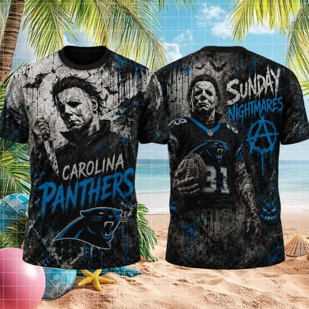 Carolina Panthers Michael Myers Horror Sunday Nightmares Shirt Carolina Panthers Merch Men's Carolina Panthers Michael Myers Horror Sunday Nightmares Shirt Carolina Panthers Merch Men's