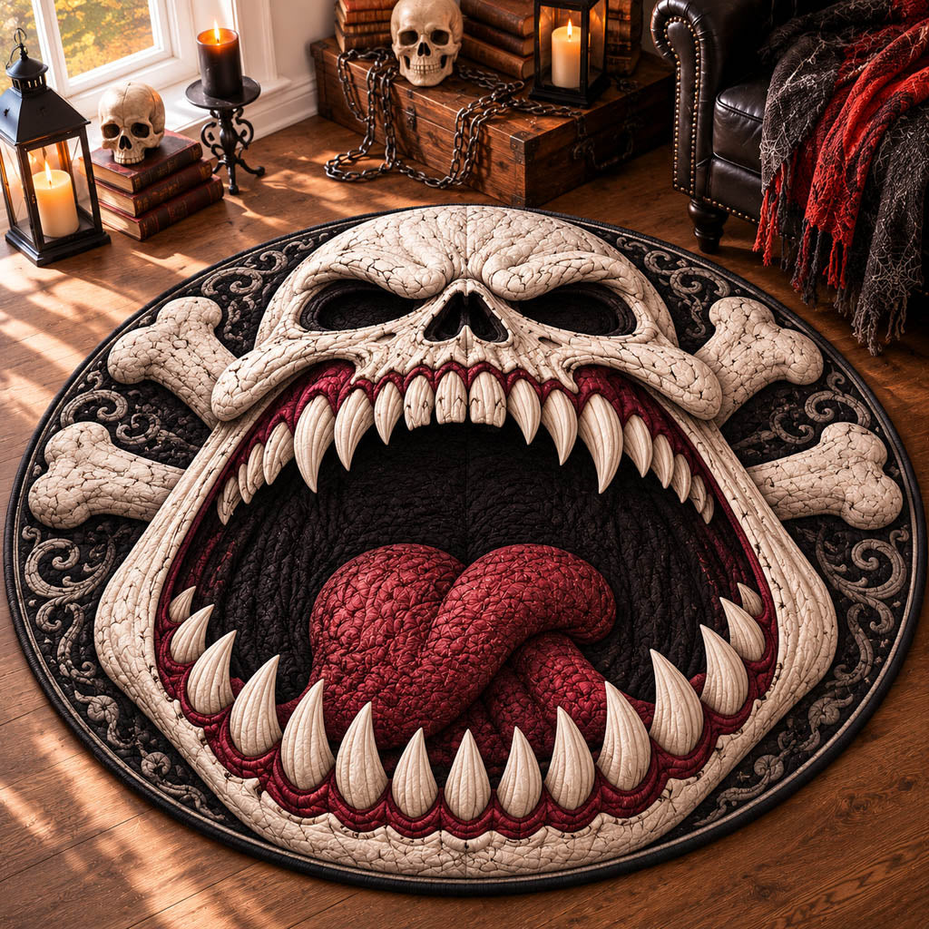 Catacomb Guardian Quilted Round Mat Large Round Carpet Rugs Halloween Themed Presents