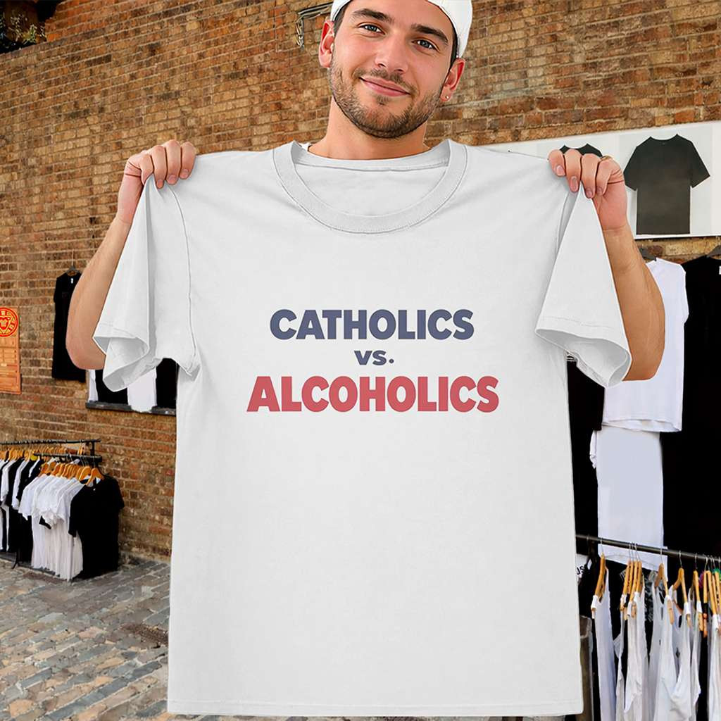 Catholics Vs Alcoholics Shirt Notre Dame Wisconsin Football Tee Gifts For Football Fan Catholics Vs Alcoholics Shirt Notre Dame Wisconsin Football Tee Gifts For Football Fan