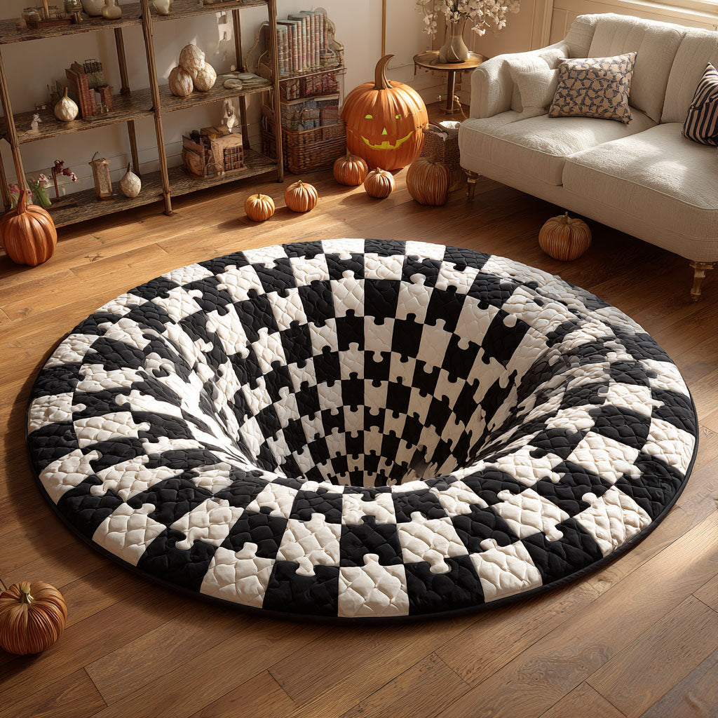 Checkered Void Quilted Round Mat Indoor Round Rugs Halloween Themed Presents