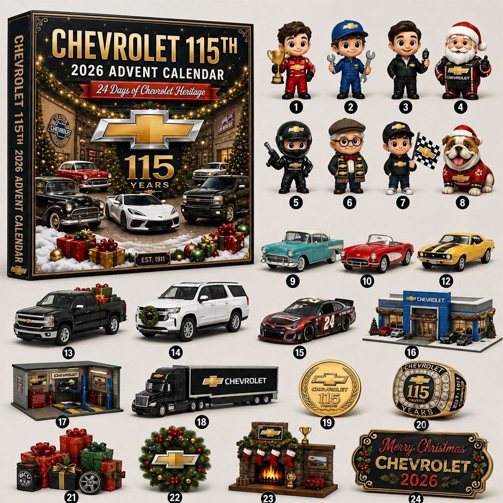 Chevrolet Car 115Th Anniversary 2026 Advent Calendar Christmas Ornaments Gift For Husband