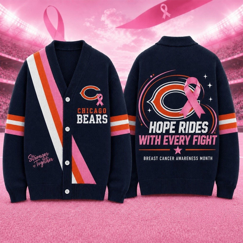 Chicago Bears Breast Cancer Hope Rides With Every Fight Cardigan Chicago Football Merch
