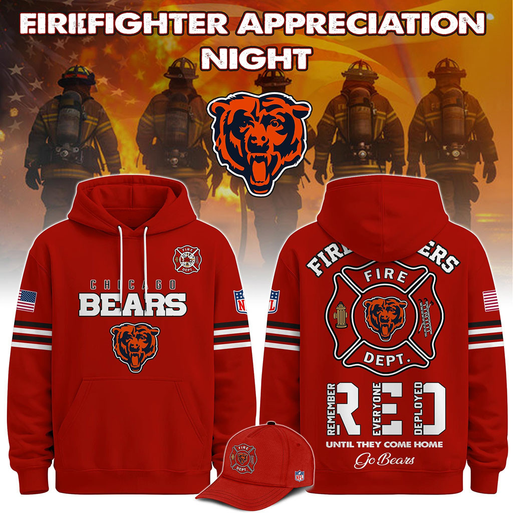 Chicago Bears Firefighter Appreciation Night 2026 Hoodie Red Chicago Bears Merch Fan Gifts