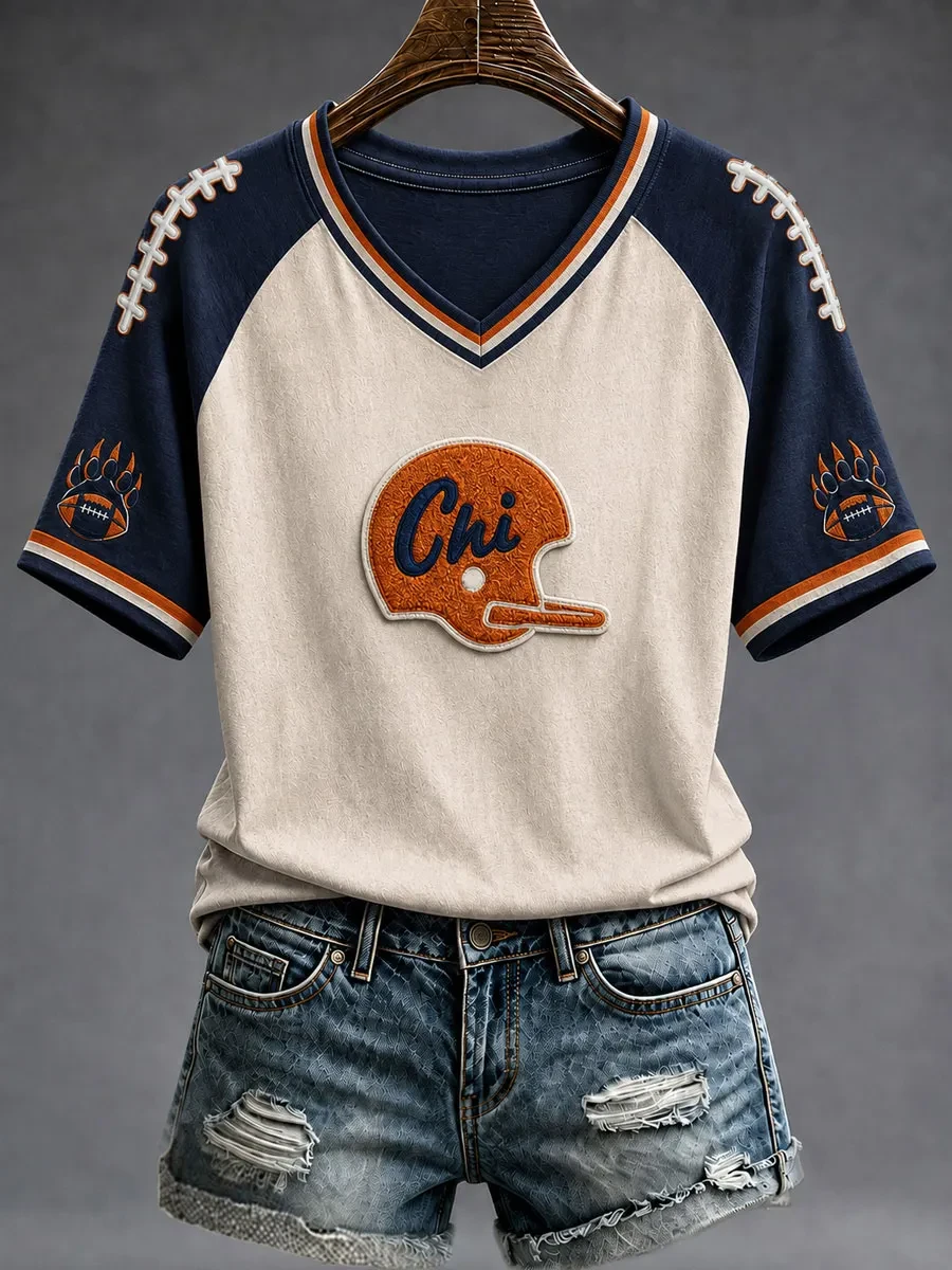 Chicago Bears Football V-Neck Shirt Game Day Apparel Bears Merch Best Gift For Football Lovers