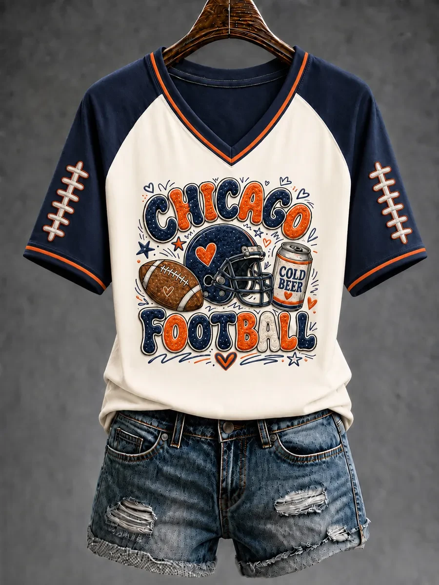 Chicago Bears Football V-Neck Shirt Game Day Bears Merch Gifts For Football Fan Chicago Bears Football V-Neck Shirt Game Day Bears Merch Gifts For Football Fan