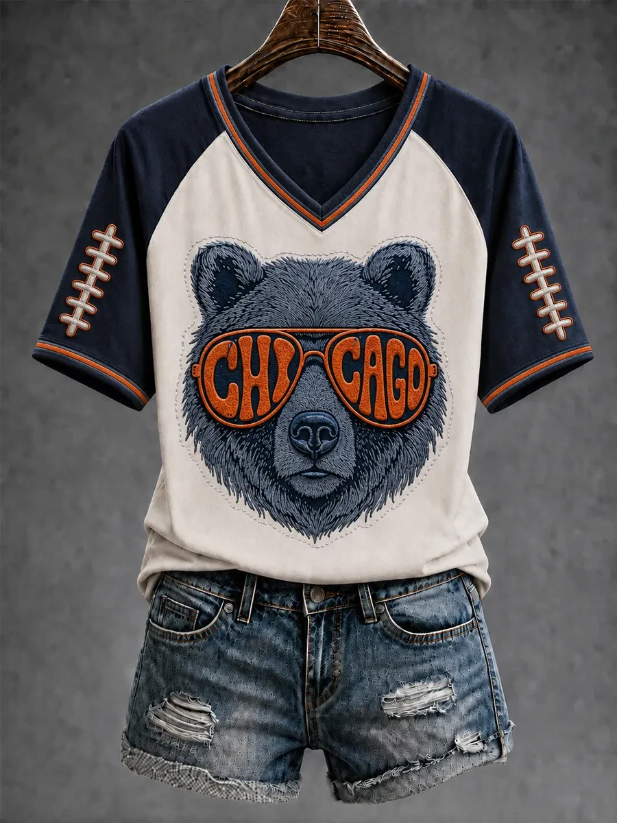 Chicago Bears Football V-Neck Shirt Game Day Bears Merch Presents For Football Fans Chicago Bears Football V-Neck Shirt Game Day Bears Merch Presents For Football Fans