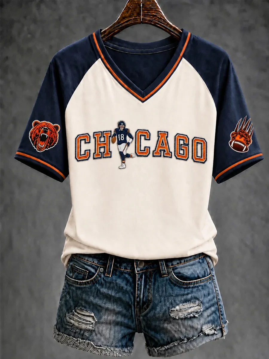 Chicago Bears Football V-Neck Shirt Game Day Clothes Bears Merch Unique Gifts For Football Lovers Chicago Bears Football V-Neck Shirt Game Day Clothes Bears Merch Unique Gifts For Football Lovers