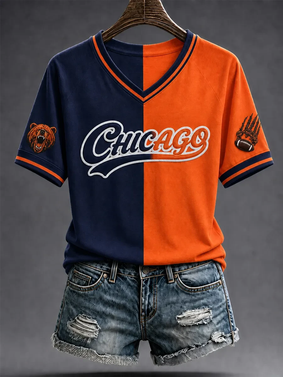 Chicago Bears Football V-Neck Shirt Game Day Gear Bears Merch Best Gifts For Football Fans Chicago Bears Football V-Neck Shirt Game Day Gear Bears Merch Best Gifts For Football Fans