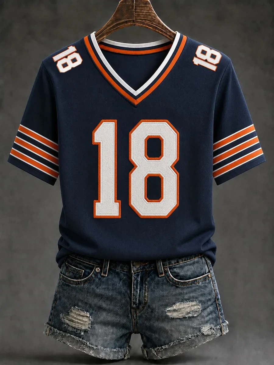 Chicago Bears Merch #18 Chicago Football V-Neck Shirt Game Day Clothing Football Fan Gift Chicago Bears Merch #18 Chicago Football V-Neck Shirt Game Day Clothing Football Fan Gift