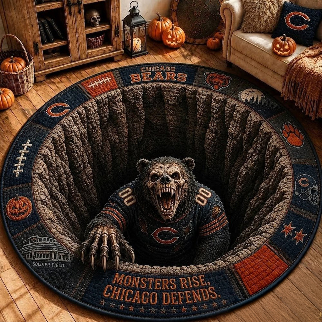 Chicago Bears Merch 2026 Monsters Rise Chicago Defends Halloween Quilted Round Mat Home Decor