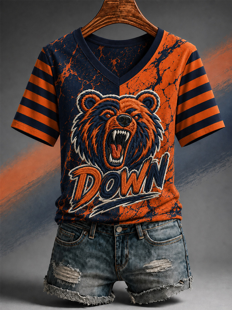 Chicago Bears Merch Bear Down Chicago Football V-Neck Shirt Game Day Gifts For Football Fan Chicago Bears Merch Bear Down Chicago Football V-Neck Shirt Game Day Gifts For Football Fan