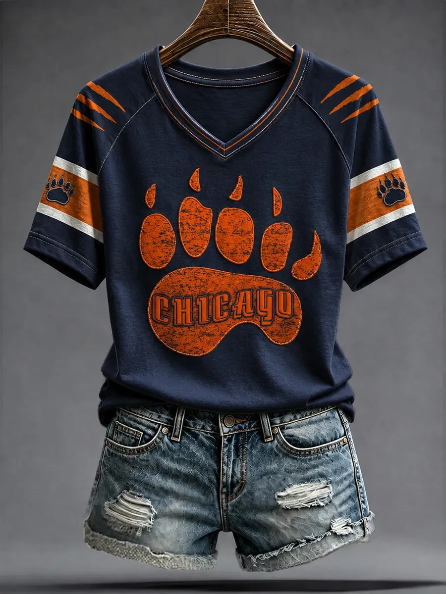 Chicago Bears Merch Bear Paw Chicago Football V-Neck Shirt Gift Ideas For Football Lovers