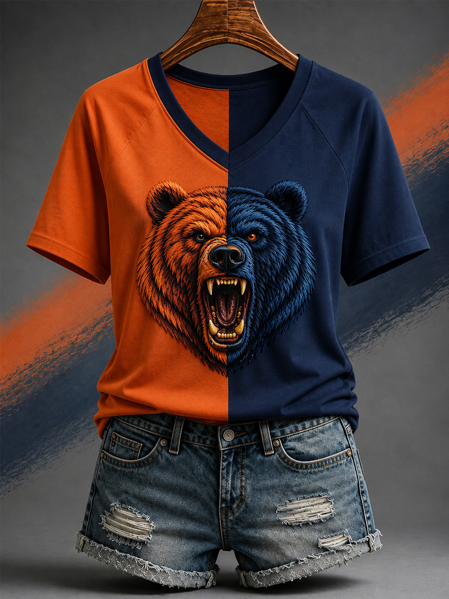 Chicago Bears Merch Chicago Football Bear Art V-Neck Shirt Women Game Day Apparel Fan Gifts Chicago Bears Merch Chicago Football Bear Art V-Neck Shirt Women Game Day Apparel Fan Gifts