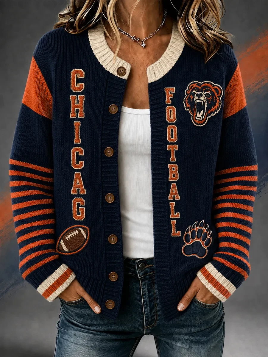 Chicago Bears Merch Chicago Football Cardigan Game Day Clothing Presents For Football Lovers
