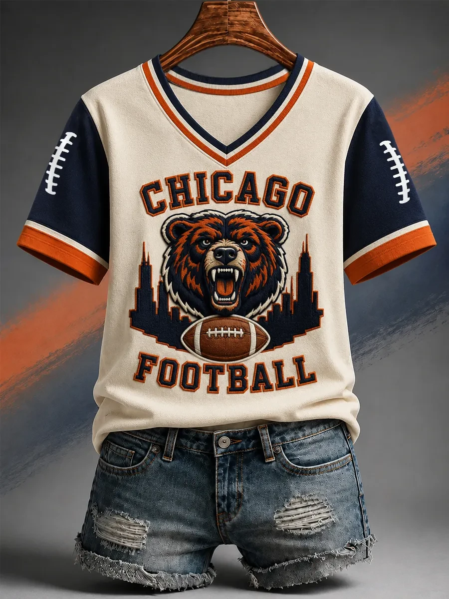 Chicago Bears Merch Chicago Football V-Neck Shirt Bear Art Game Day Apparel Football Fan Gift Chicago Bears Merch Chicago Football V-Neck Shirt Bear Art Game Day Apparel Football Fan Gift