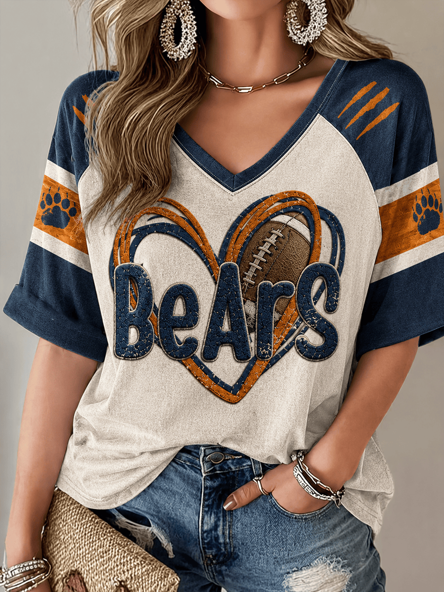 Chicago Bears Merch Chicago Football V-Neck Shirt Game Day Gifts For Bears Fans