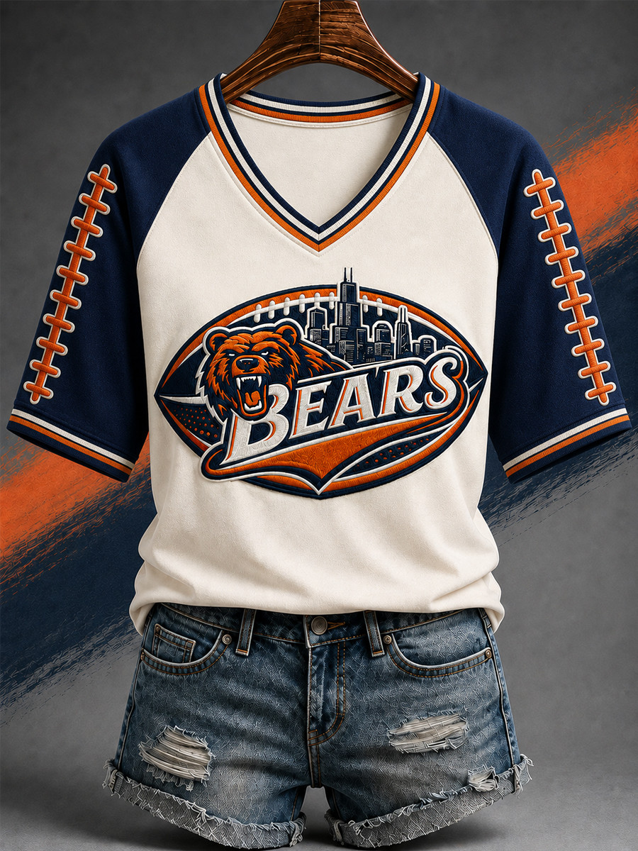 Chicago Bears Merch Chicago Football V-Neck Shirt Ladies Game Day Apparel Gifts For Fans Chicago Bears Merch Chicago Football V-Neck Shirt Ladies Game Day Apparel Gifts For Fans