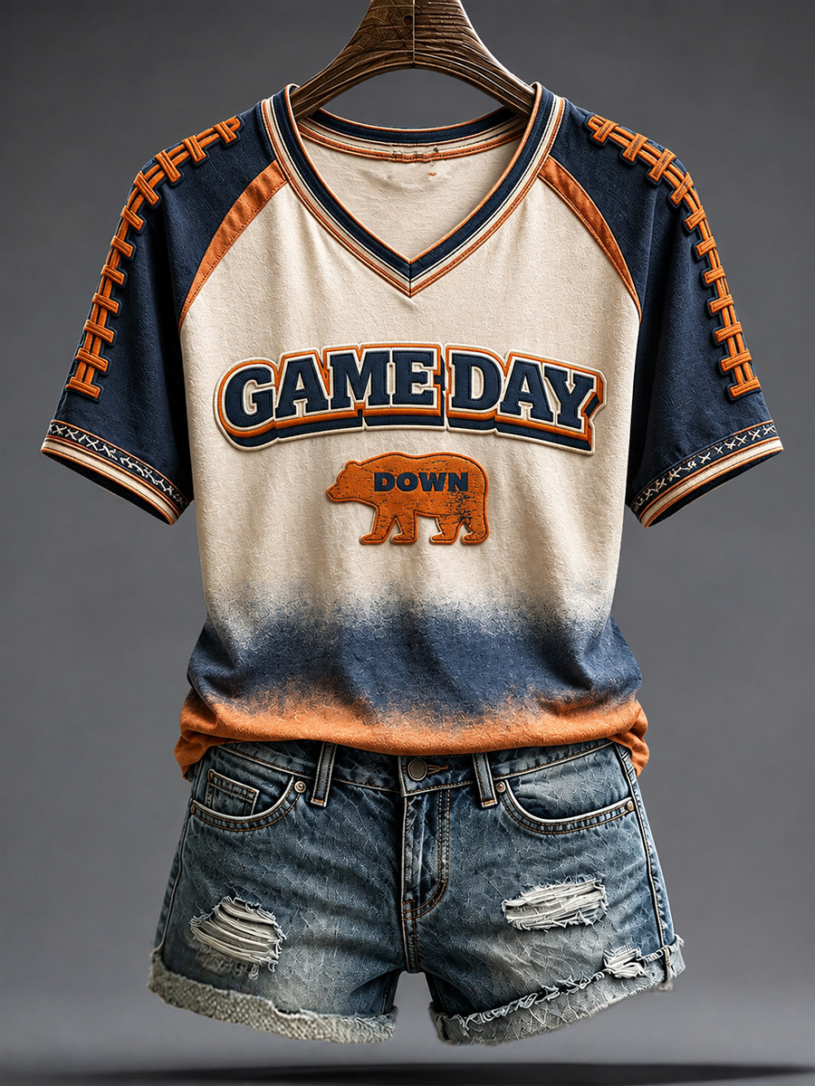 Chicago Bears Merch Game Day Chicago Football V-Neck Shirt Bear Down Shirt Football Fan Gear Chicago Bears Merch Game Day Chicago Football V-Neck Shirt Bear Down Shirt Football Fan Gear