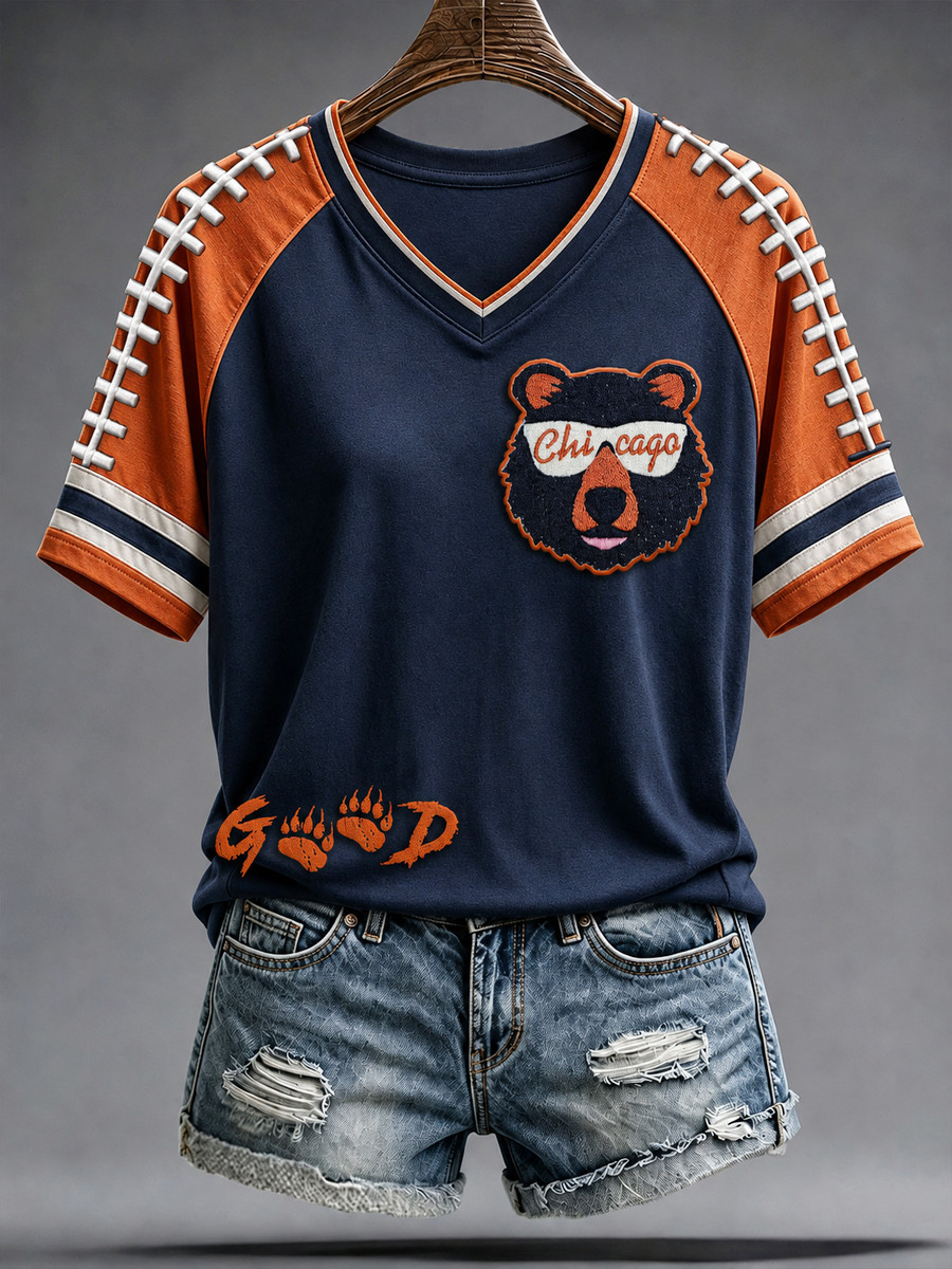 Chicago Bears Merch Game Day Chicago Football V-Neck Shirt Best Gift For Her