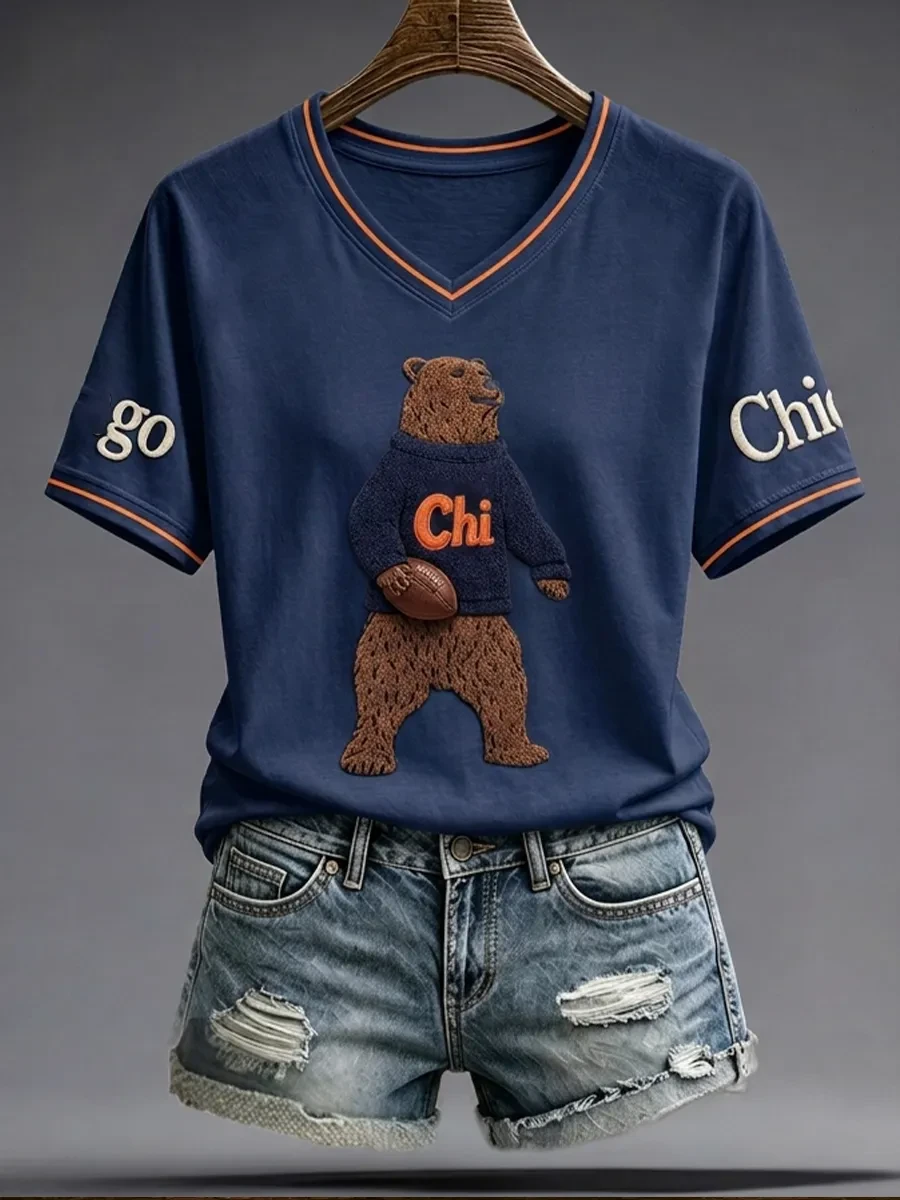 Chicago Bears Merch Game Day Chicago Football V-Neck Shirt Funny Bear Shirt Her Gifts Chicago Bears Merch Game Day Chicago Football V-Neck Shirt Funny Bear Shirt Her Gifts