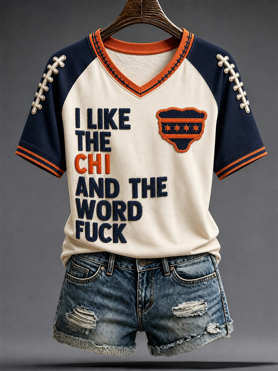 Chicago Bears Merch Game Day Chicago Football V-Neck Shirt I Like The Chi And The World Fck Tee Chicago Bears Merch Game Day Chicago Football V-Neck Shirt I Like The Chi And The World Fck Tee