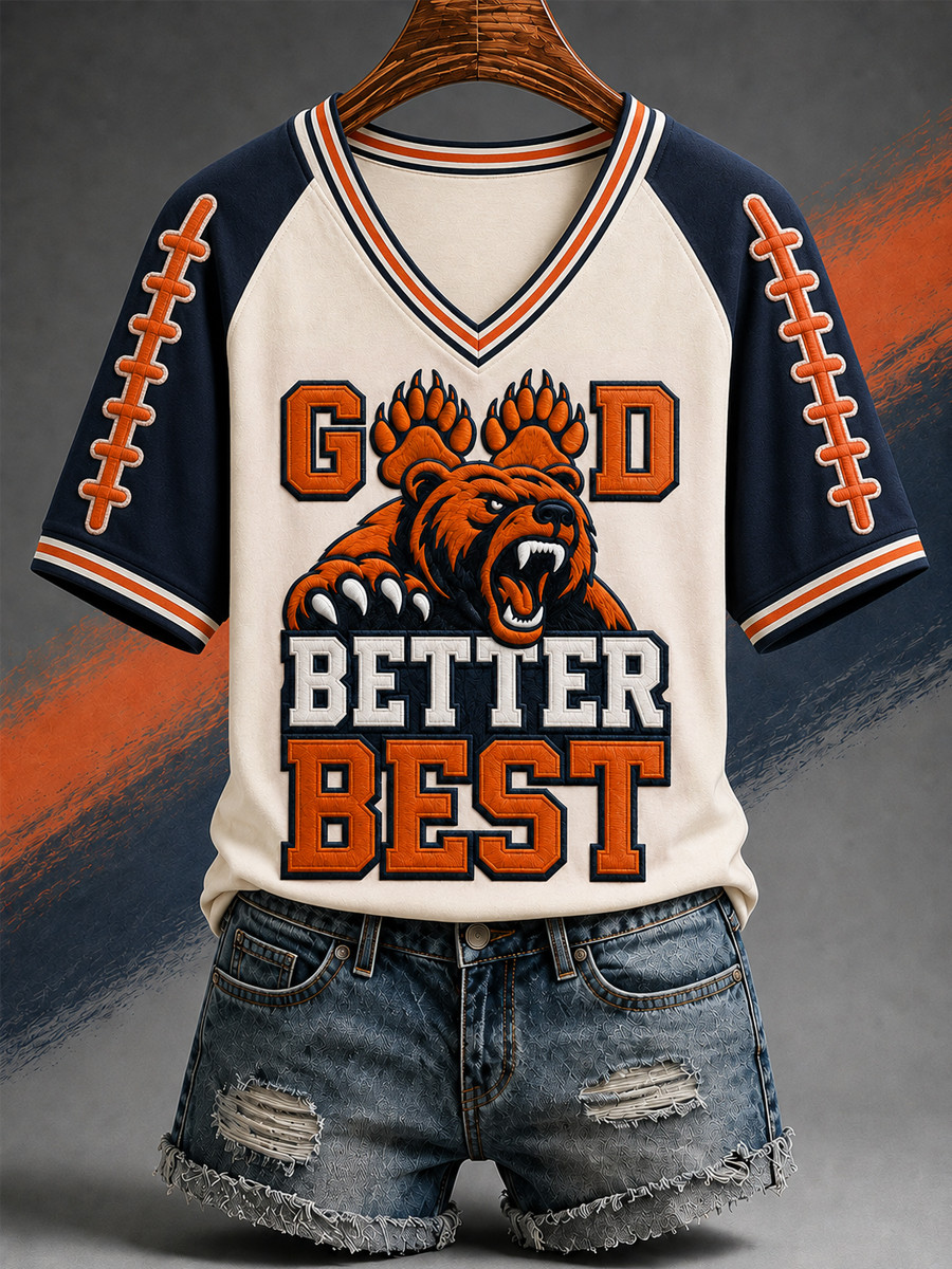 Chicago Bears Merch Good Better Best Chicago Football V-Neck Shirt Bear Art Game Day Apparel Chicago Bears Merch Good Better Best Chicago Football V-Neck Shirt Bear Art Game Day Apparel