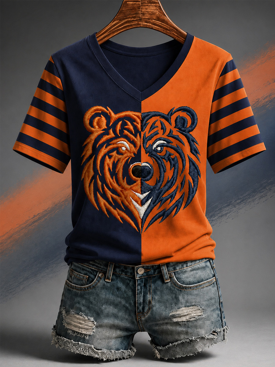 Chicago Bears Merch Women Chicago Football Bear Art V-Neck Shirt Game Day Apparel Fan Gifts Chicago Bears Merch Women Chicago Football Bear Art V-Neck Shirt Game Day Apparel Fan Gifts