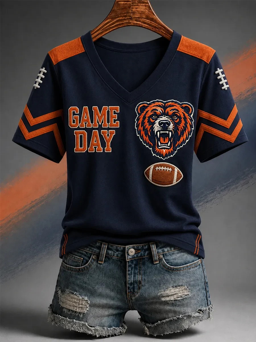 Chicago Bears Merch Women Chicago Football V-Neck Shirt Game Day Apparel Football Fan Gifts Chicago Bears Merch Women Chicago Football V-Neck Shirt Game Day Apparel Football Fan Gifts