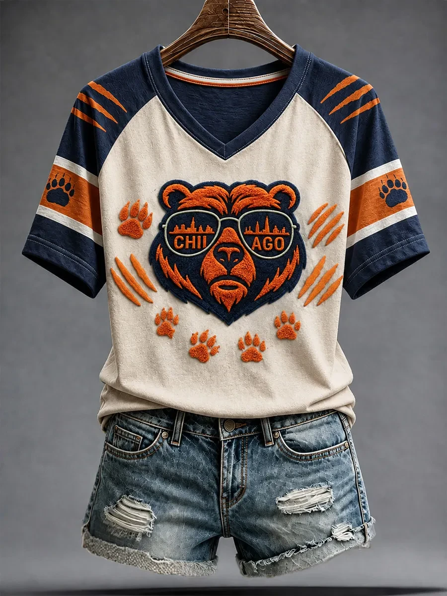 Chicago Bears Merch Women Chicago Football V-Neck Shirt Game Day Shirt Gifts For Football Fan Chicago Bears Merch Women Chicago Football V-Neck Shirt Game Day Shirt Gifts For Football Fan