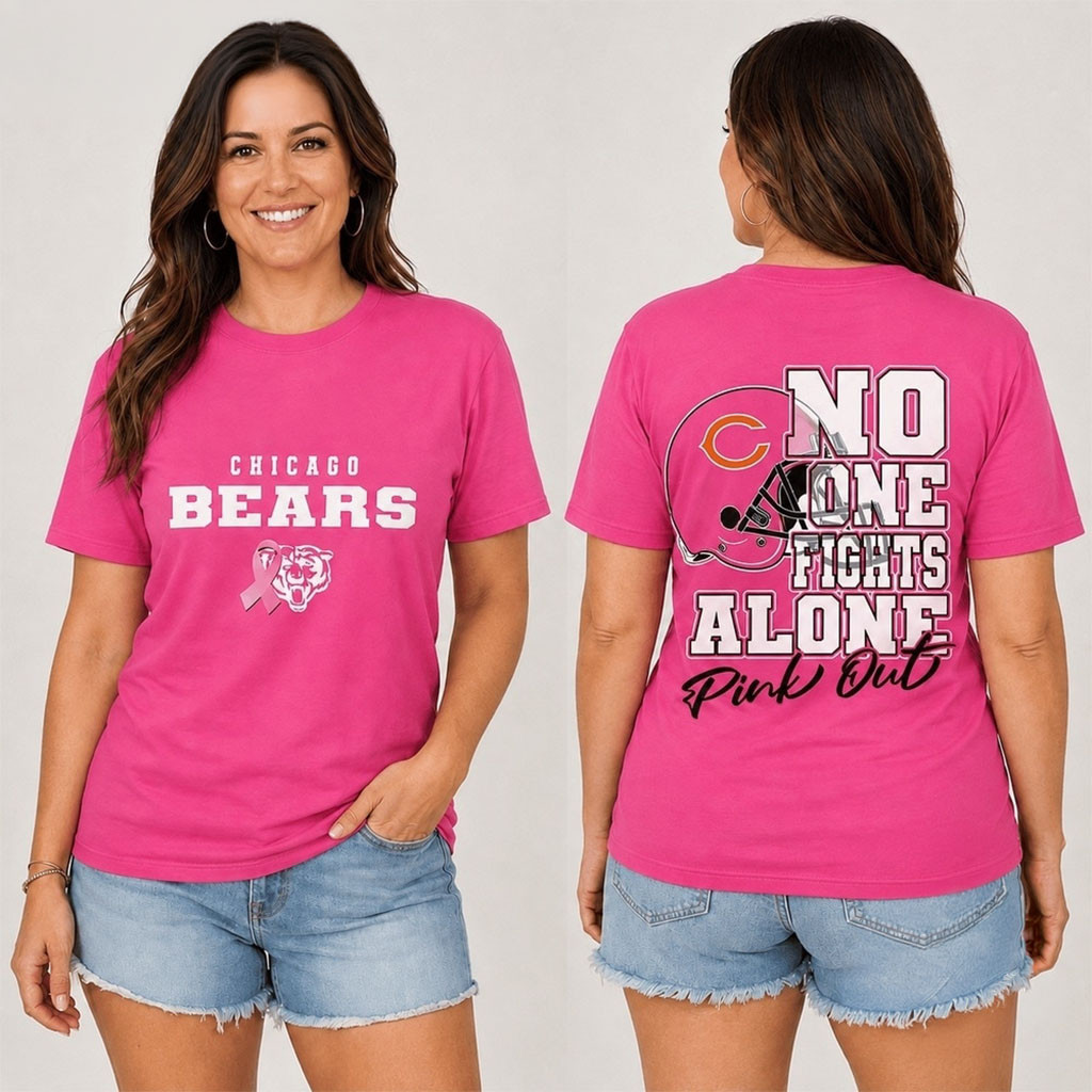 Chicago Bears No One Fight Alone Pink Out T-Shirt Bears Merch Presents For Football Fans