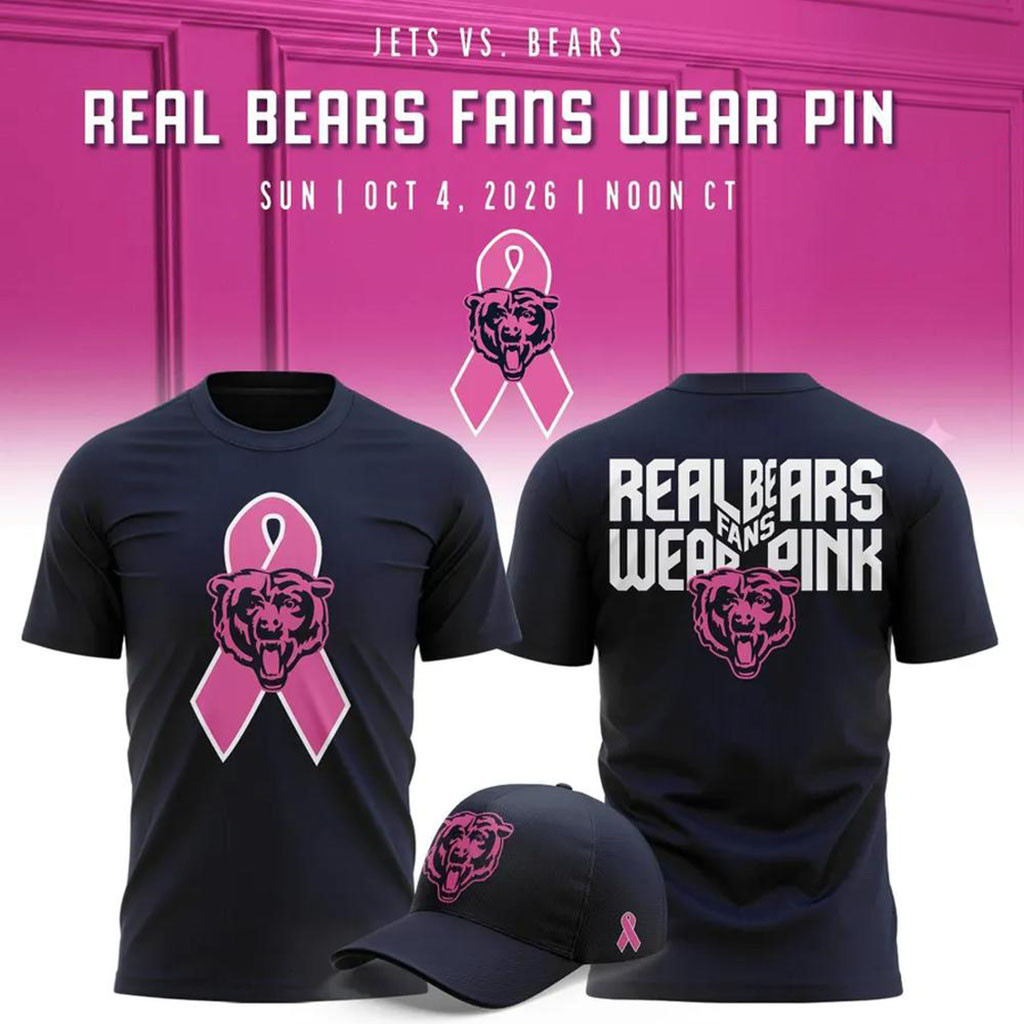Chicago Bears Real Bears Fans Wear Pink Ribbon 2026 Graphic T-Shirt Chicago Bears Merch Gifts