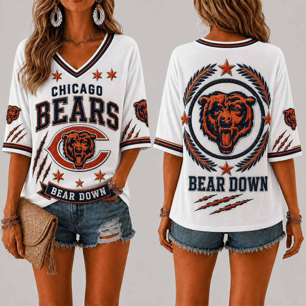 Chicago Bears V-Neck Shirt Bear Down Game Day Apparel Chicago Football Merch Gift For Her