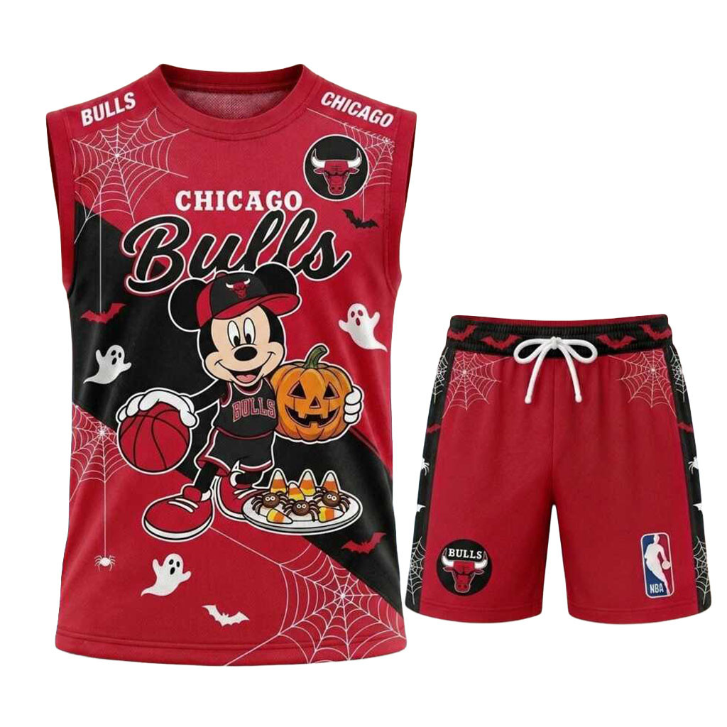Chicago Bulls Mickey Mouse Halloween Basketball Muscle Tank And Shorts Bulls Merch Fans Gifts