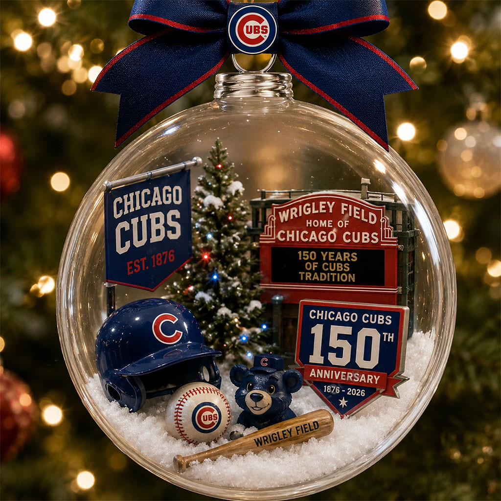 Chicago Cubs 150th Anniversary 2026 Globe Ornament Cubs Merch Gifts For Baseball Lovers