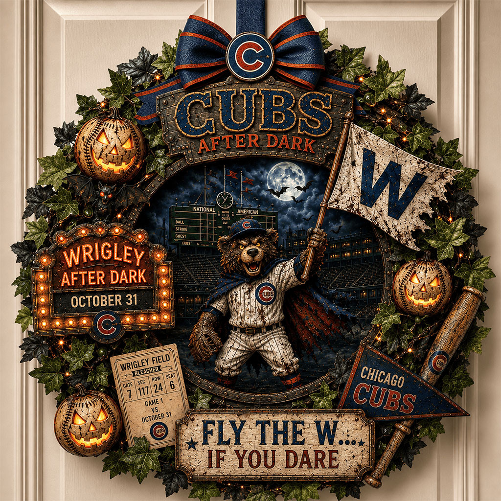 Chicago Cubs After Dark Halloween Door Sign Fly The W If You Dare Wreath Cubs Merch Decor