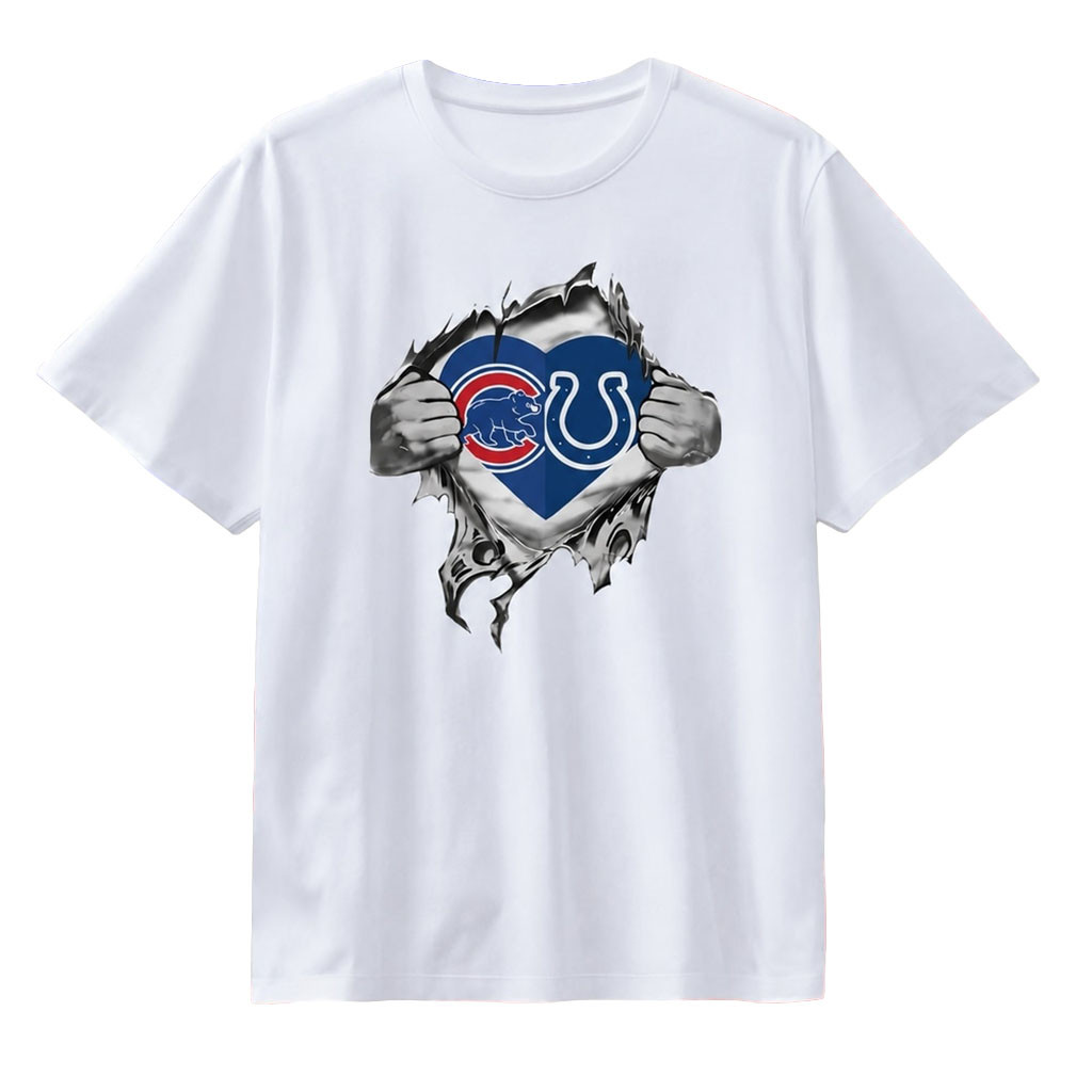 Chicago Cubs and Indianapolis Colts Heart Logo T-Shirt Game Day Attire Sports Fan Gifts Chicago Cubs and Indianapolis Colts Heart Logo T-Shirt Game Day Attire Sports Fan Gifts