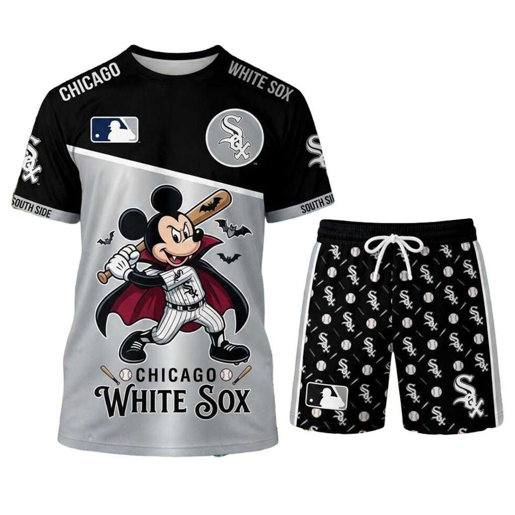 Chicago White Sox Mickey Mouse Vampire Halloween Shirt And Shorts White Sox Merch Gift For Fans