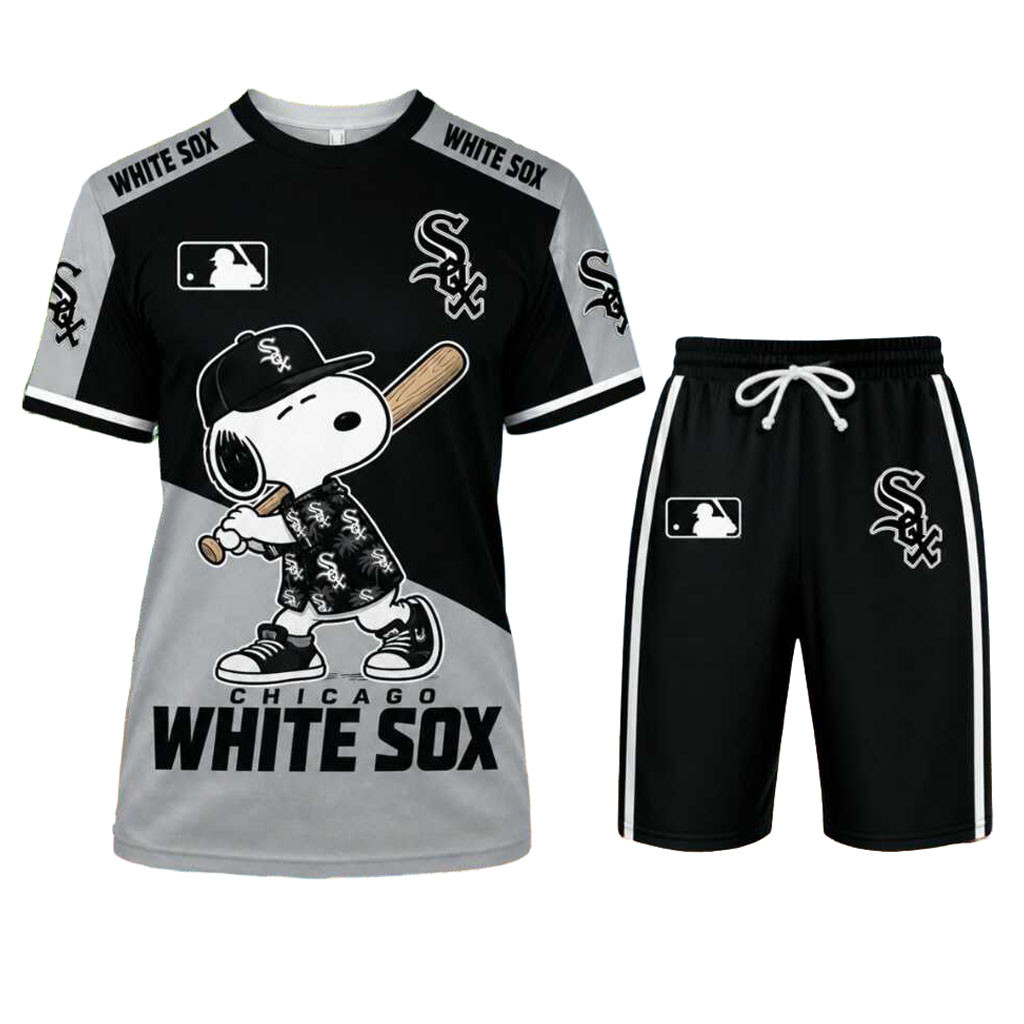 Chicago White Sox Snoopy Cartoon Shirt And Shorts White Sox Merch Gift For Baseball Lovers Chicago White Sox Snoopy Cartoon Shirt And Shorts White Sox Merch Gift For Baseball Lovers