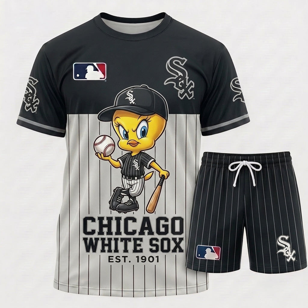 Chicago White Sox X Tweety Looney Tunes T-Shirt And Shorts Set White Sox Merch Game Day Gifts