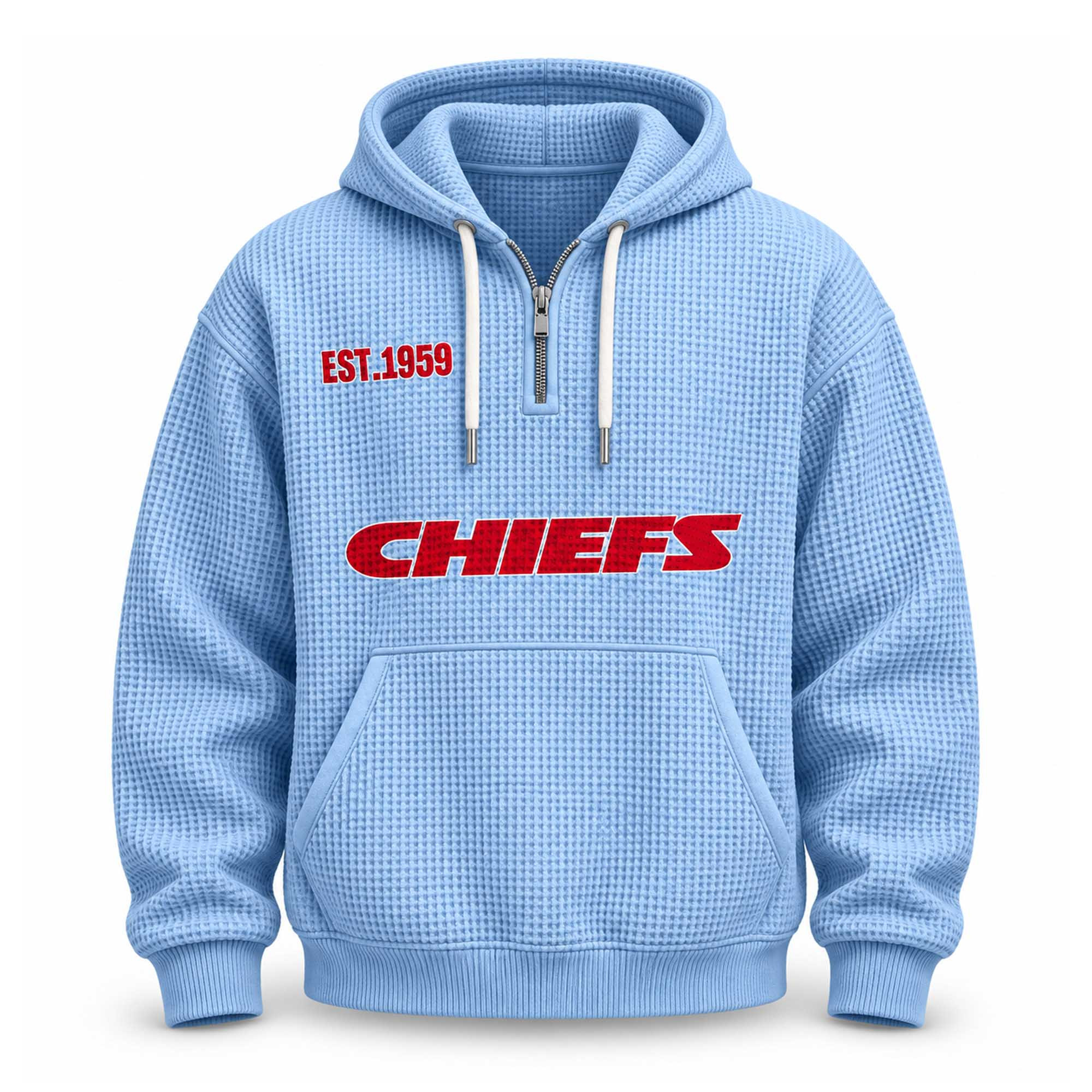 Chiefs EST 1959 Quarter Zip Waffle Hoodie Kansas City Chiefs Merch Football Fan Gift Ideas
