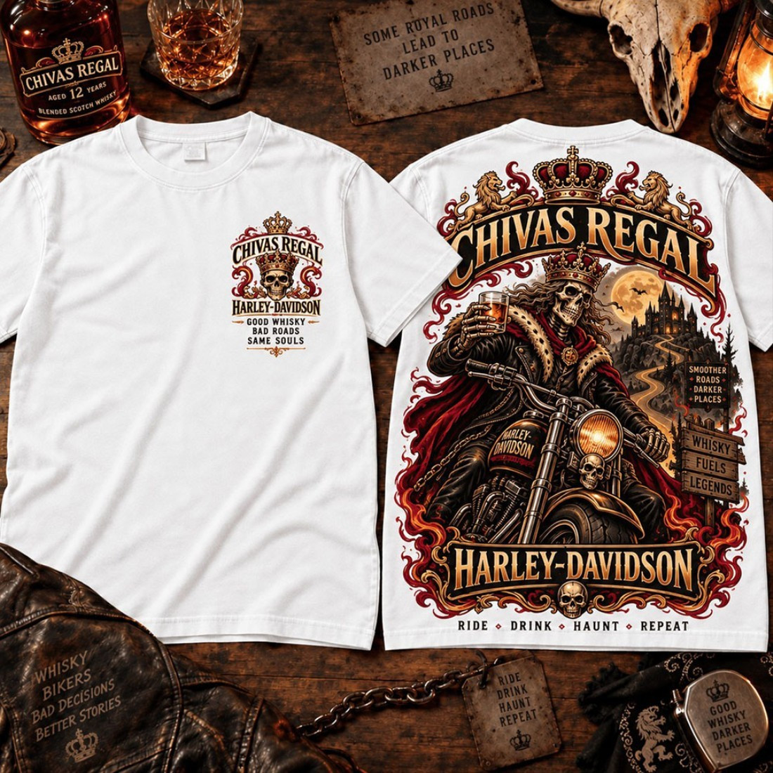 Chivas Regal Harley Davidson Crown Skeleton Rider Graphic T-Shirt Chivas Regal Merch Gifts Chivas Regal Harley Davidson Crown Skeleton Rider Graphic T-Shirt Chivas Regal Merch Gifts