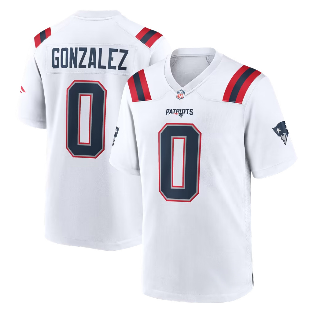 Christian Gonzalez Jersey Shirt New England Patriots Merch #0 NE Patriots Game Jersey White