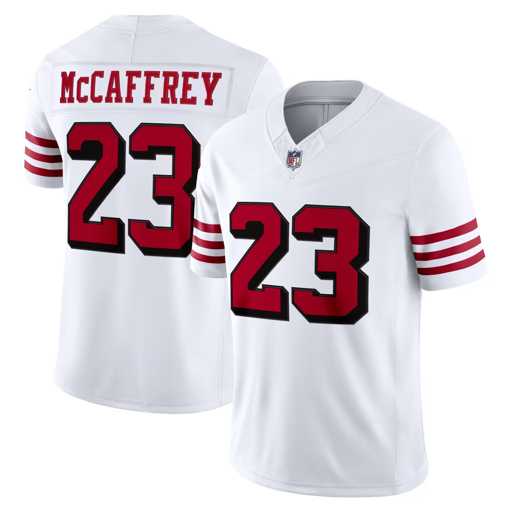 Christian McCaffrey #23 SF 49ers Alternate Vapor FUSE White Jersey San Francisco 49ers Merch 2026