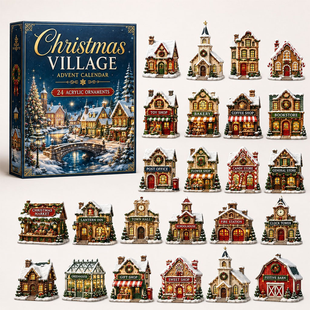 Christmas Village Houses Advent Calendar 2026 24 Days Holiday Countdown Ornaments