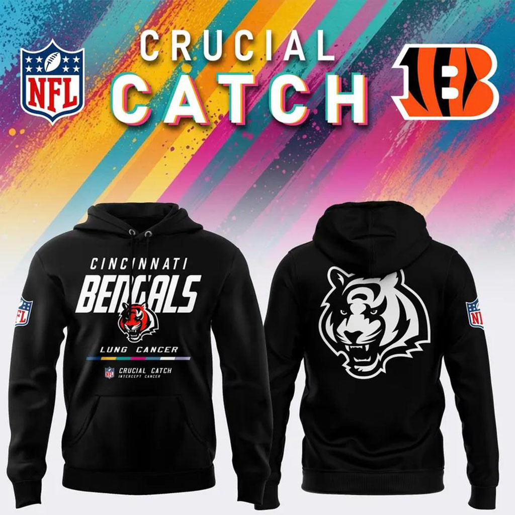 Cincinnati Bengals 2026 Crucial Catch Intercept Cancer Hoodie NFL Crucial Catch Merch Bengals Gear