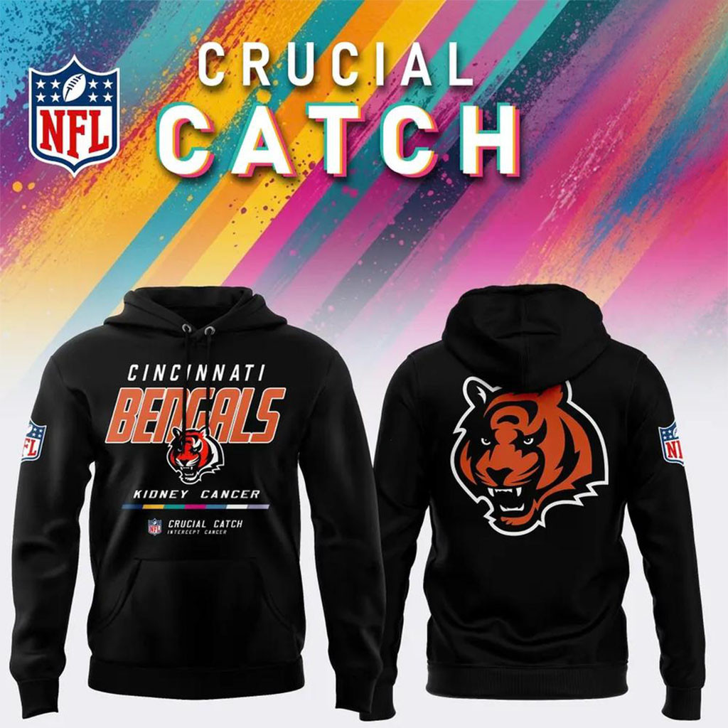 Cincinnati Bengals 2026 Crucial Catch Intercept Cancer Hoodie NFL Crucial Catch Merch Presents