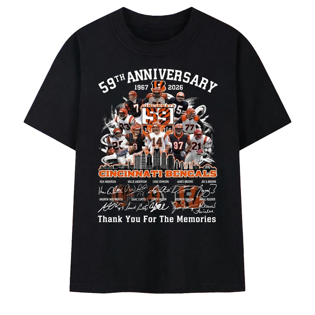 Cincinnati Bengals 59th Anniversary 1967 2026 Signatures T-Shirt Cincinnati Bengals Merch Cincinnati Bengals 59th Anniversary 1967 2026 Signatures T-Shirt Cincinnati Bengals Merch